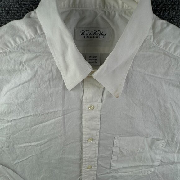 Brooks Brothers Men Cotton Adult Button Up Shirt Long Sleeve White 17 36/37 ** - Picture 1 of 13
